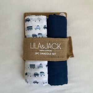Lila & Jack 2PC Swaddle Set - Blue and White